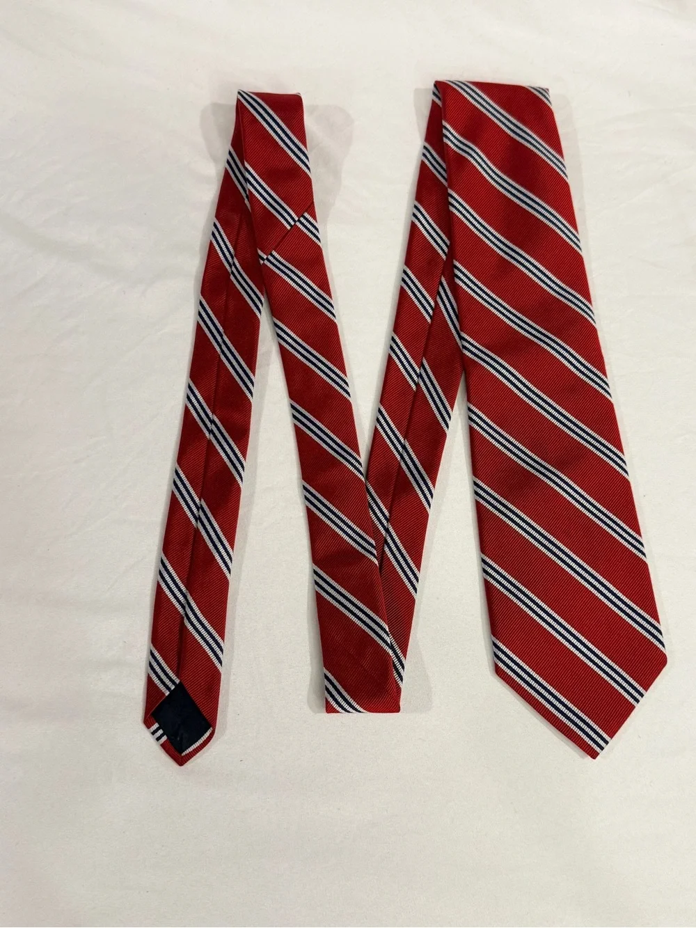 Brooks Brothers Mens Red Stripe Silk Tie with Navy and White